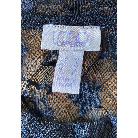 NEW LOGO by Lori Goldstein Star Mesh Lace Top Size Medium Women’s Black - Picture 3 of 8